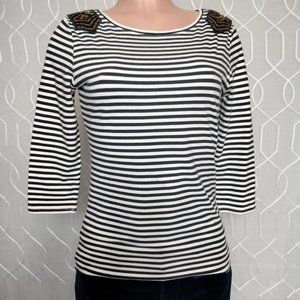 NY&C Striped Beaded 3/4 Sleeve Top S